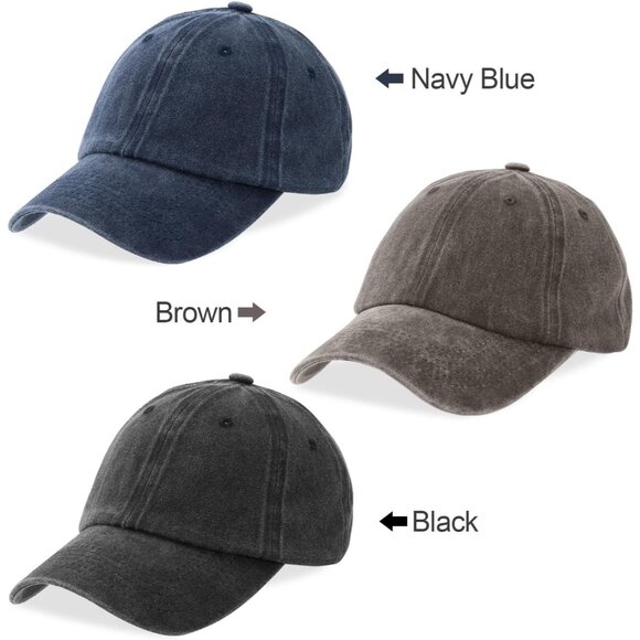 Men's Brown Blue Gray 3 Pack Plain Cotton Retro Adjustable Baseball Hat Cap - Picture 7 of 7
